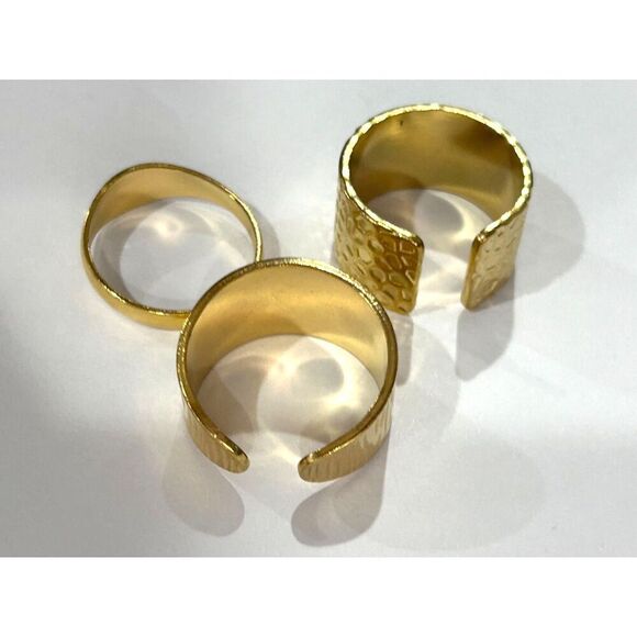 Tarnish Resistant 3 piece Gold Cuff Ring Set Size 7.5 adjustable Gift - Picture 2 of 3